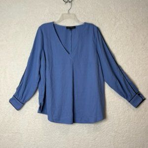 Eloquii Womens Blue Long Sleeve V-Neck Pullover Top Blouse Shirt Size 16